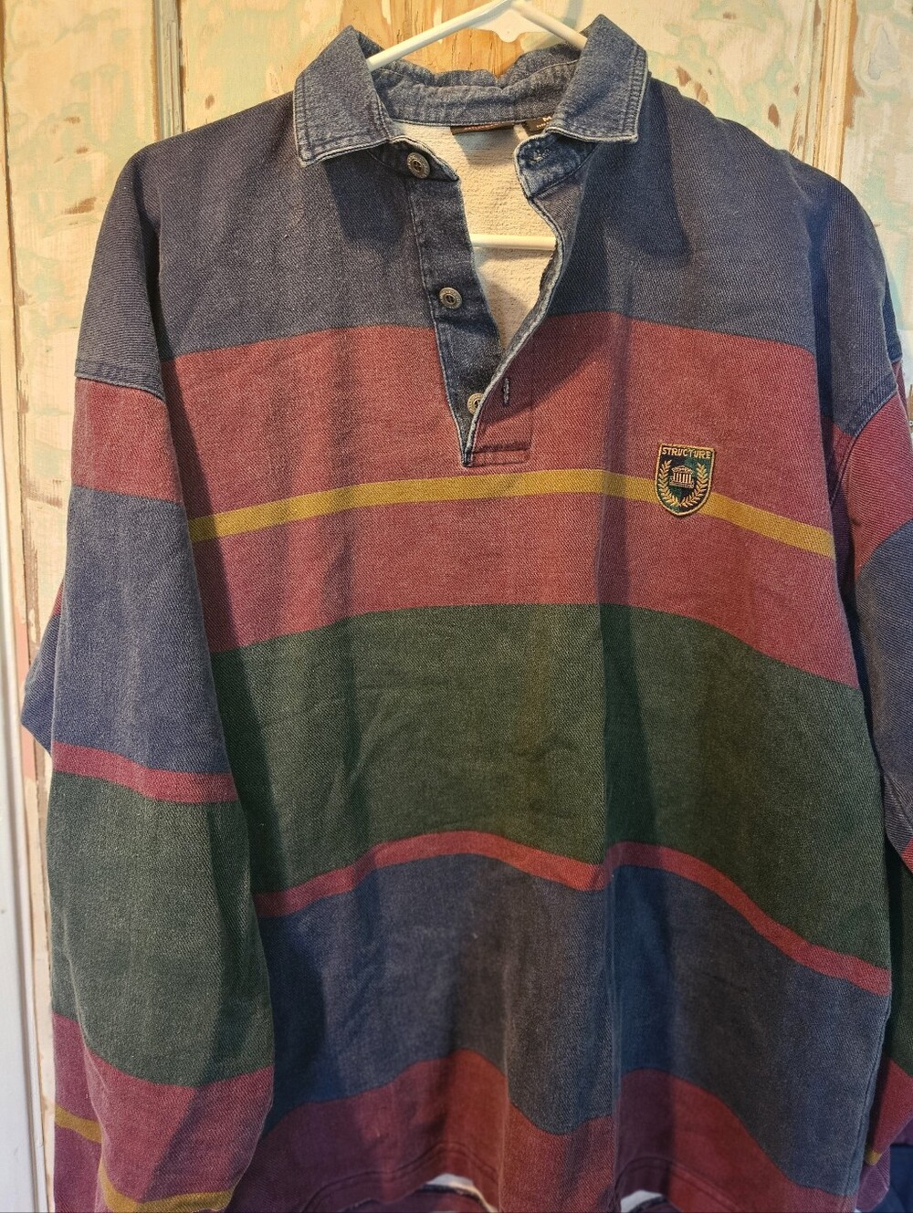 Vintage Structure Outdoor Wear Rugby Shirt USA Made 100% Cotton Colorblock Men's